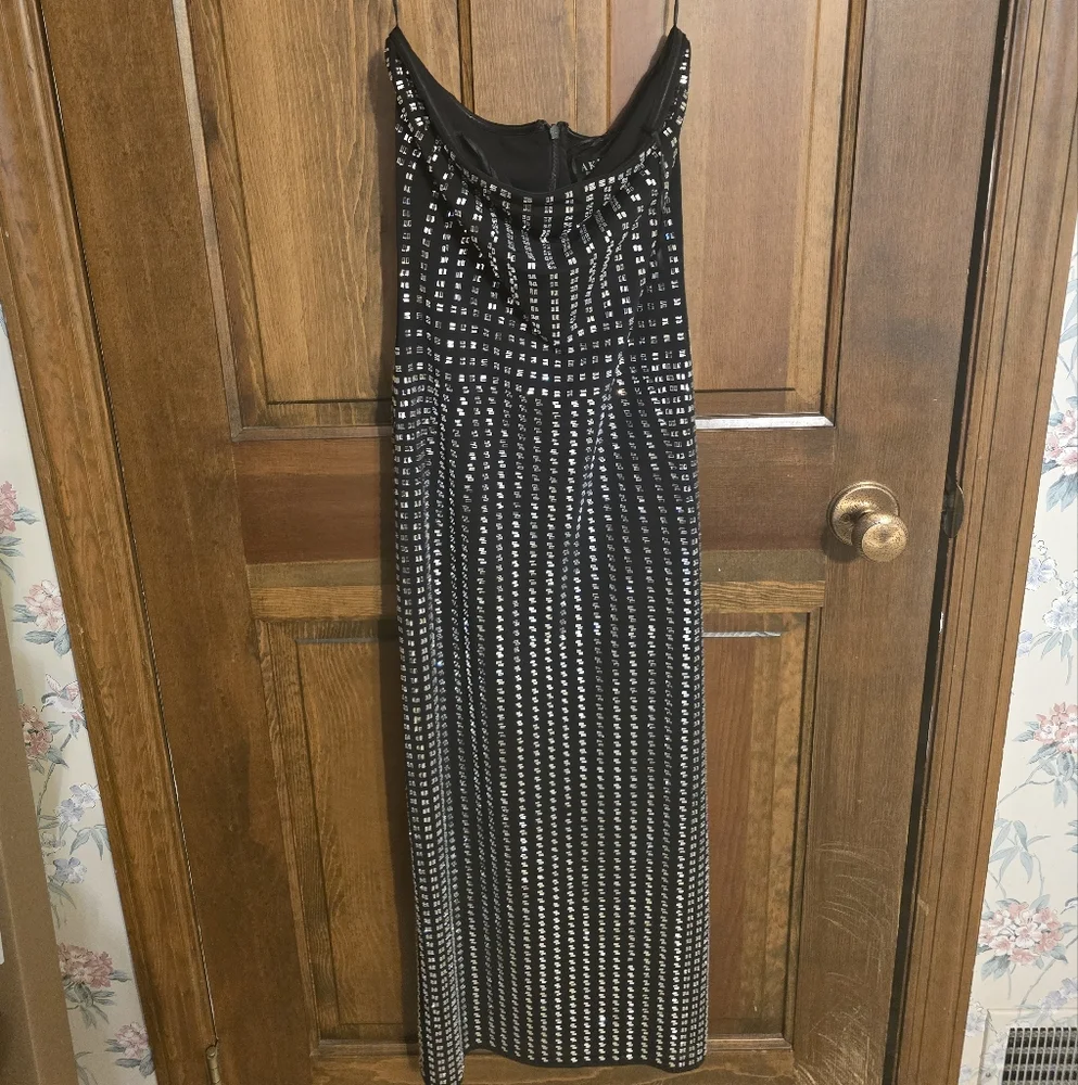 Black and silver strapless Beaded rhinestone Evening midi dress - Picture 5 of 5